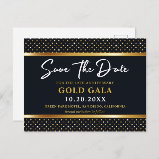 Elegante Golden and Deep Navy Gala Save the Date Postkarte (Vorne/Hinten)
