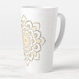 Elegante Golden and White Dot Mandala Latte Tasse