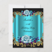 Elegante Golden Aquamarin Blue Lila Rose Geburtsta Einladung (Vorderseite)