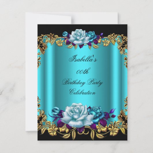 Elegante Golden Aquamarin Blue Lila Rose Geburtsta Einladung (Vorderseite)