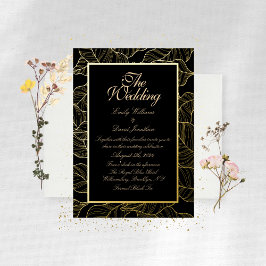 Elegante Golden Blätter Black Folieneinladung