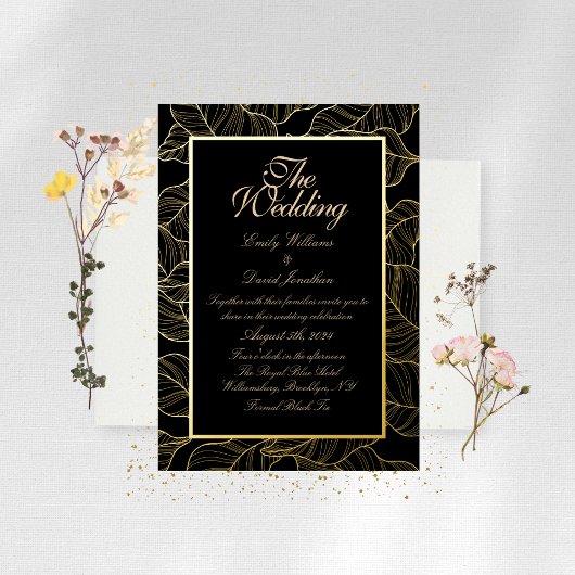 Elegante Golden Blätter Black Folieneinladung