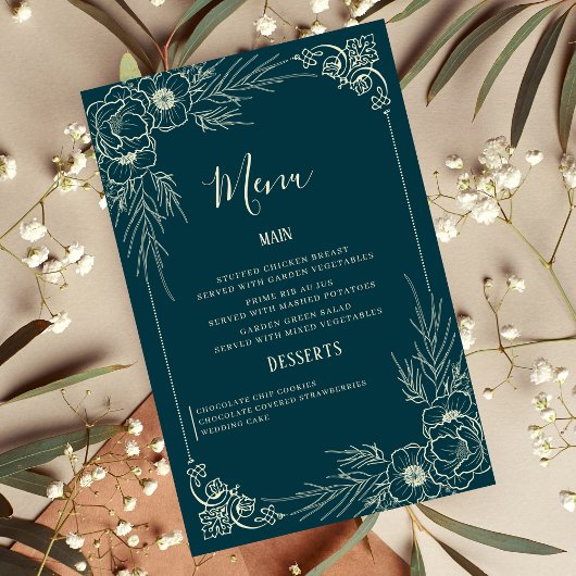 Elegante Golden Bloom Wedding Menu Cards