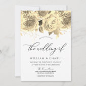 Elegante Golden Blume Einladung (Vorderseite)