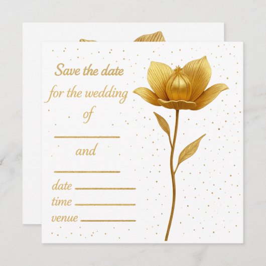 Elegante Golden Blume Flat Save the Date Card (Vorne/Hinten)
