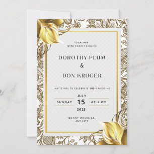 Elegante Golden Blume Hochzeit Einladungen