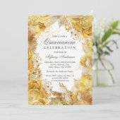 Elegante Golden Blume Quinceanera Feier Einladung (Stehend Vorderseite)