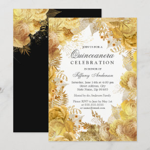 Elegante Golden Blume Quinceanera Feier Einladung