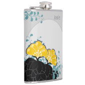 Elegante Golden Camellias Name Flachmann (Rechts)