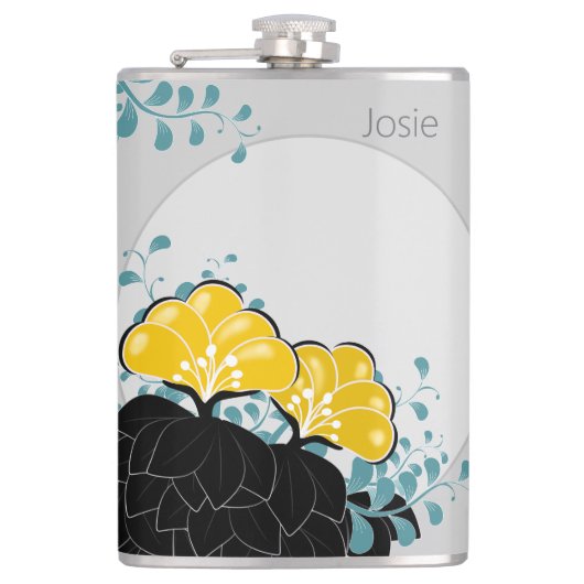 Elegante Golden Camellias Name Flachmann (Vorderseite)