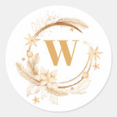Elegante Golden Christmas Wreath Monogram Runder Aufkleber (Vorderseite)