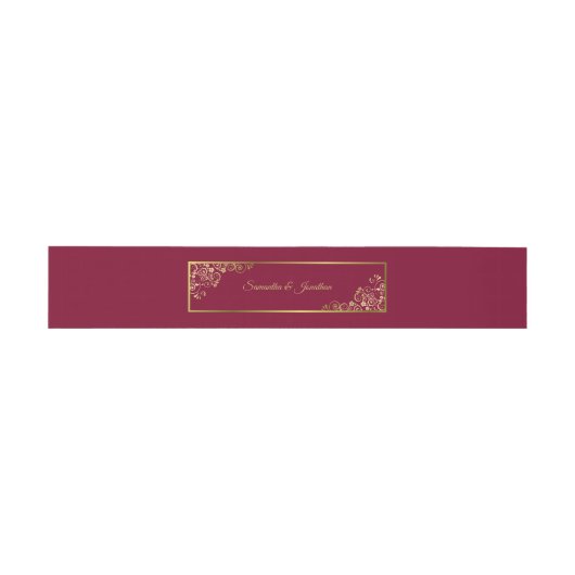 Elegante Golden Curls & Wirbel Burgundy Wedding Einladungsbanderole (Flach)