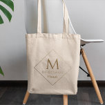 Elegante Golden Custom Monogram & Name Bridesmaid Tragetasche<br><div class="desc">Individuell anpassbare,  elegante Tote-Tasche-Design mit goldener und rautenförmiger Kontur mit Monogramm,  "Bridesmaid"-Schrift und personalisiertem Namen. Perfekte Geschenkidee für Braut.</div>