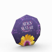 Elegante Golden Daisy mit Lila Glitzer Hochzeit Fotoblock (Links)