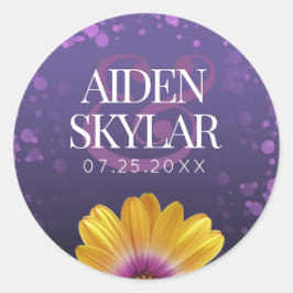 Elegante Golden Daisy mit Lila Glitzer Hochzeit Runder Aufkleber