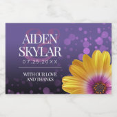 Elegante Golden Daisy mit Lila Glitzer Hochzeit Schaumweinetikett (Einzelnes Label)