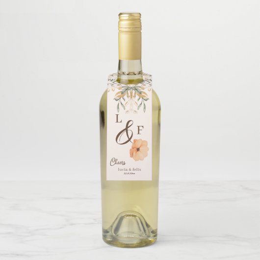 Elegante Golden Fall Blume Hochzeit Flaschenanhänger (Auf Flasche)