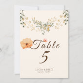 Elegante Golden Fall Blume Tischnummer Karte (Vorderseite)