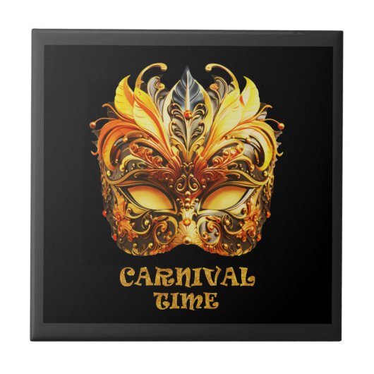 Elegante Golden Feathers Venezianisch Mask Fliese (Vorderseite)