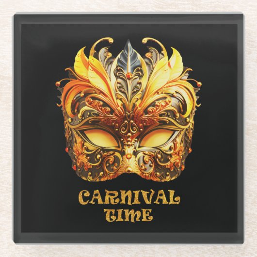 Elegante Golden Feathers Venezianisch Mask Glasuntersetzer (Vorderseite)