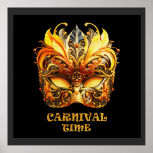 Elegante Golden Feathers Venezianisch Mask Poster