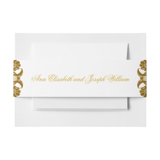 Elegante Golden Floral Wedding Wraparound Einladungsbanderole (Vorderseite Beispiel)