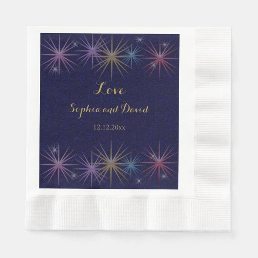 Elegante Golden Foil Blauer Glitzer Hochzeit Serviette (Vorderseite)