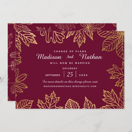 Elegante Golden Foil Herbst Blätter ändern das Dat Save The Date (Vorne/Hinten)