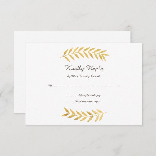 Elegante Golden Foil Look Blätter RVSP Card RSVP Karte (Vorne/Hinten)