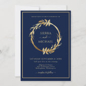 Elegante Golden Foliage Navy Blue Wedding Einladung (Vorderseite)
