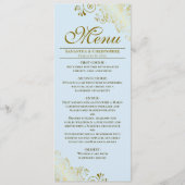 Elegante Golden Frills on Light Powder Blue Weddin Menükarte (Vorderseite)