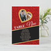 Elegante Golden Heart Foto Seating Chart Card Kart Einladung (Stehend Vorderseite)