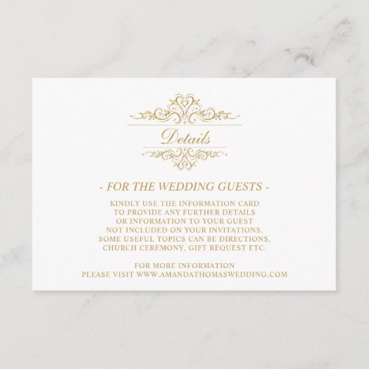 Elegante Golden Luxe Hochzeitskarte Begleitkarte (Vorderseite)