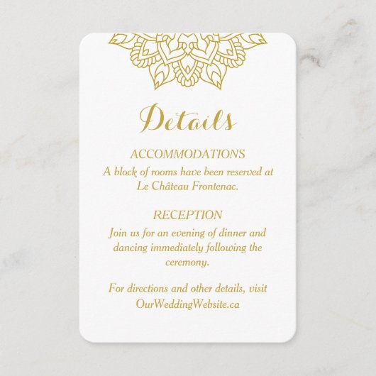 Elegante Golden Mandala Wedding Enclosure Card Begleitkarte (Vorderseite)