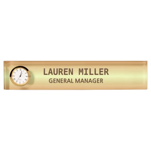 Elegante Golden Name Plate & Clock Namensplakette (Vorderseite)