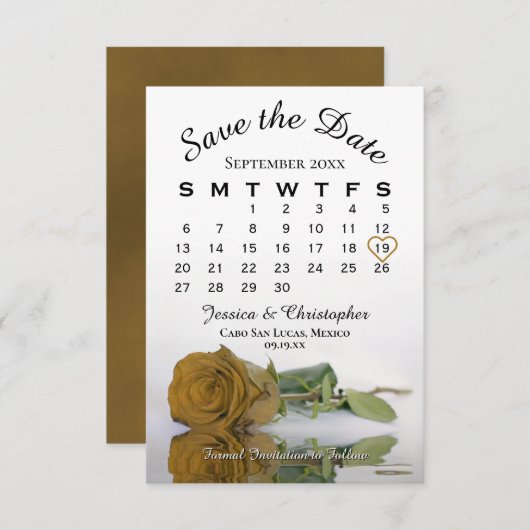 Elegante Golden Ochre Rose Hochzeitstag Save The Date (Vorne/Hinten)