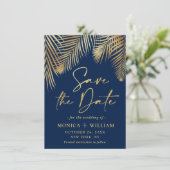 Elegante Golden Palm Branch Wedding Save The Date (Stehend Vorderseite)