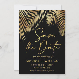 Elegante Golden Palm Branch Wedding Save The Date
