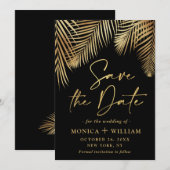 Elegante Golden Palm Branch Wedding Save The Date (Vorne/Hinten)