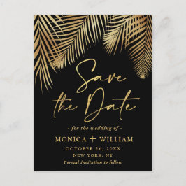 Elegante Golden Palm Branch Wedding Save the Date Ankündigungspostkarte