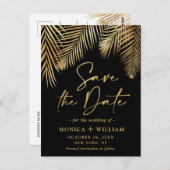 Elegante Golden Palm Branch Wedding Save the Date Postkarte (Vorne/Hinten)