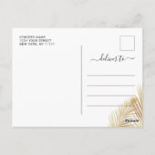 Elegante Golden Palm Branch Wedding Save the Date Postkarte (Rückseite)