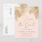 Elegante Golden Palm Branch Wedding Save the Date Postkarte (Vorne/Hinten)