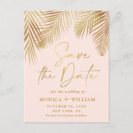Elegante Golden Palm Branch Wedding Save the Date Postkarte