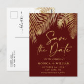 Elegante Golden Palm Branch Wedding Save the Date Postkarte (Vorne/Hinten)