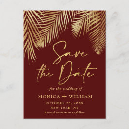 Elegante Golden Palm Branch Wedding Save the Date Postkarte