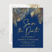 Elegante Golden Palm Branch Wedding Save the Date Postkarte (Vorne/Hinten)
