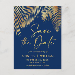Elegante Golden Palm Branch Wedding Save the Date Postkarte