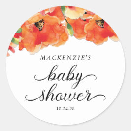 Elegante Golden Poppy Baby Dusche Runder Aufkleber