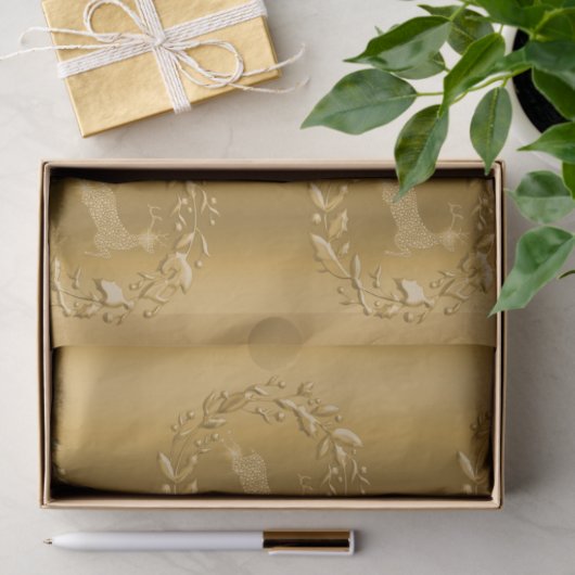 Elegante Golden Rentier and Wreaths Weihnachten Seidenpapier (Geschenk)